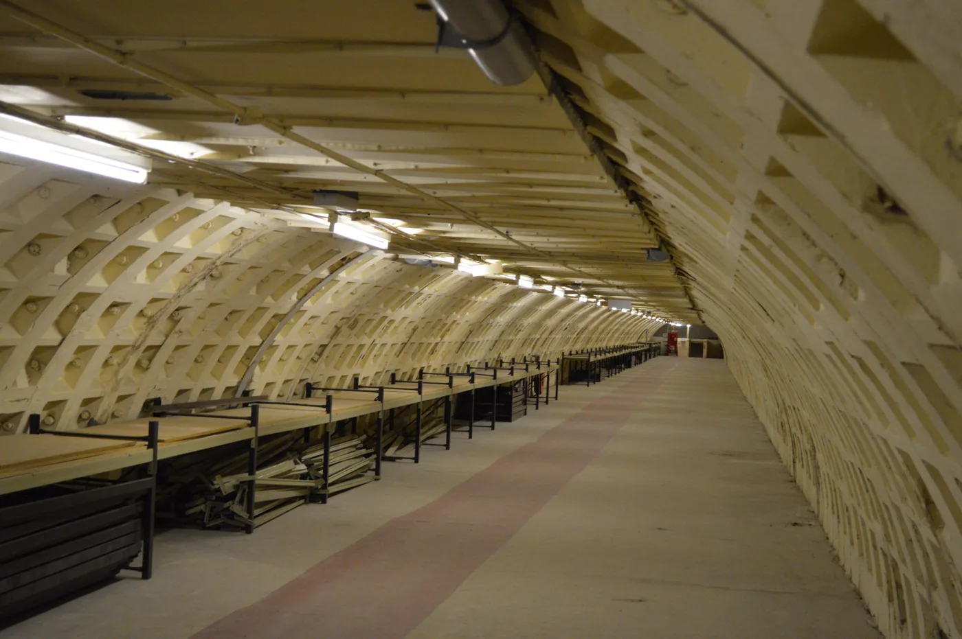 A tunnel in the Clapham South deep-level shelter, eleven floors below Clapham South station, where the London Transport Museum runs its first Halloween tour this October